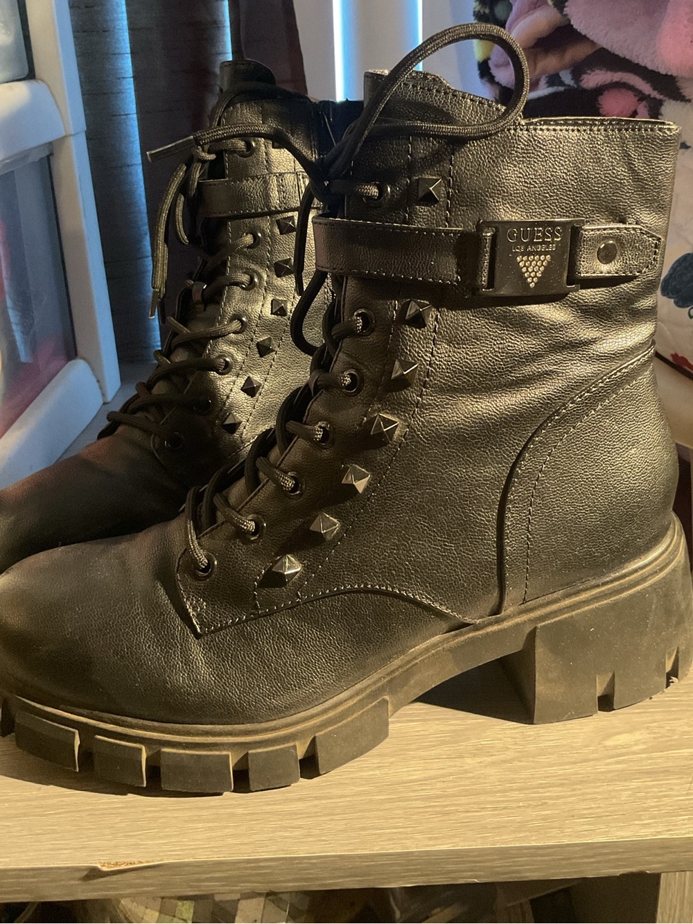 GUESS Black Lace-Up Studded Combat Boots